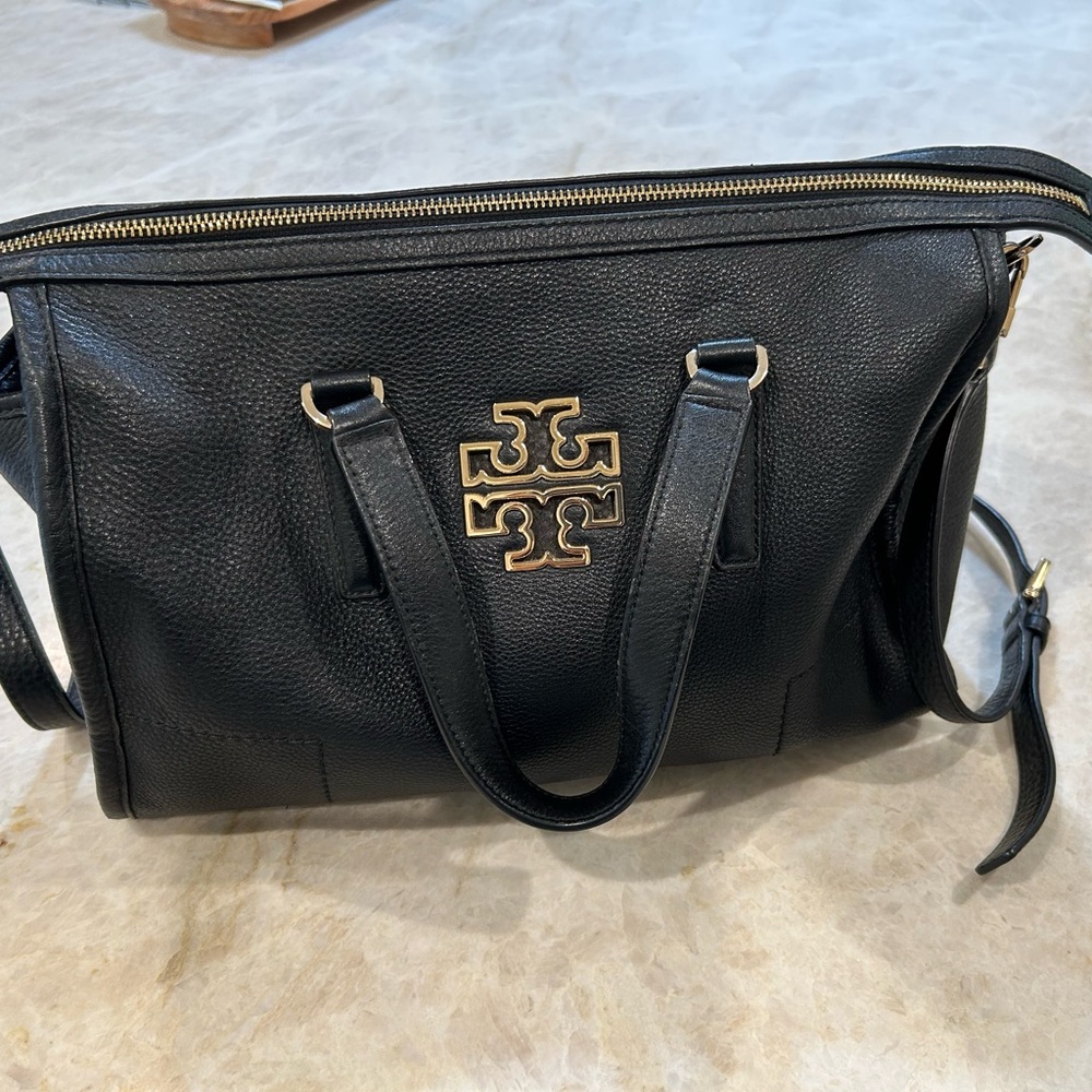 Tory Burch Black Leather Satchel with Gold Hardware